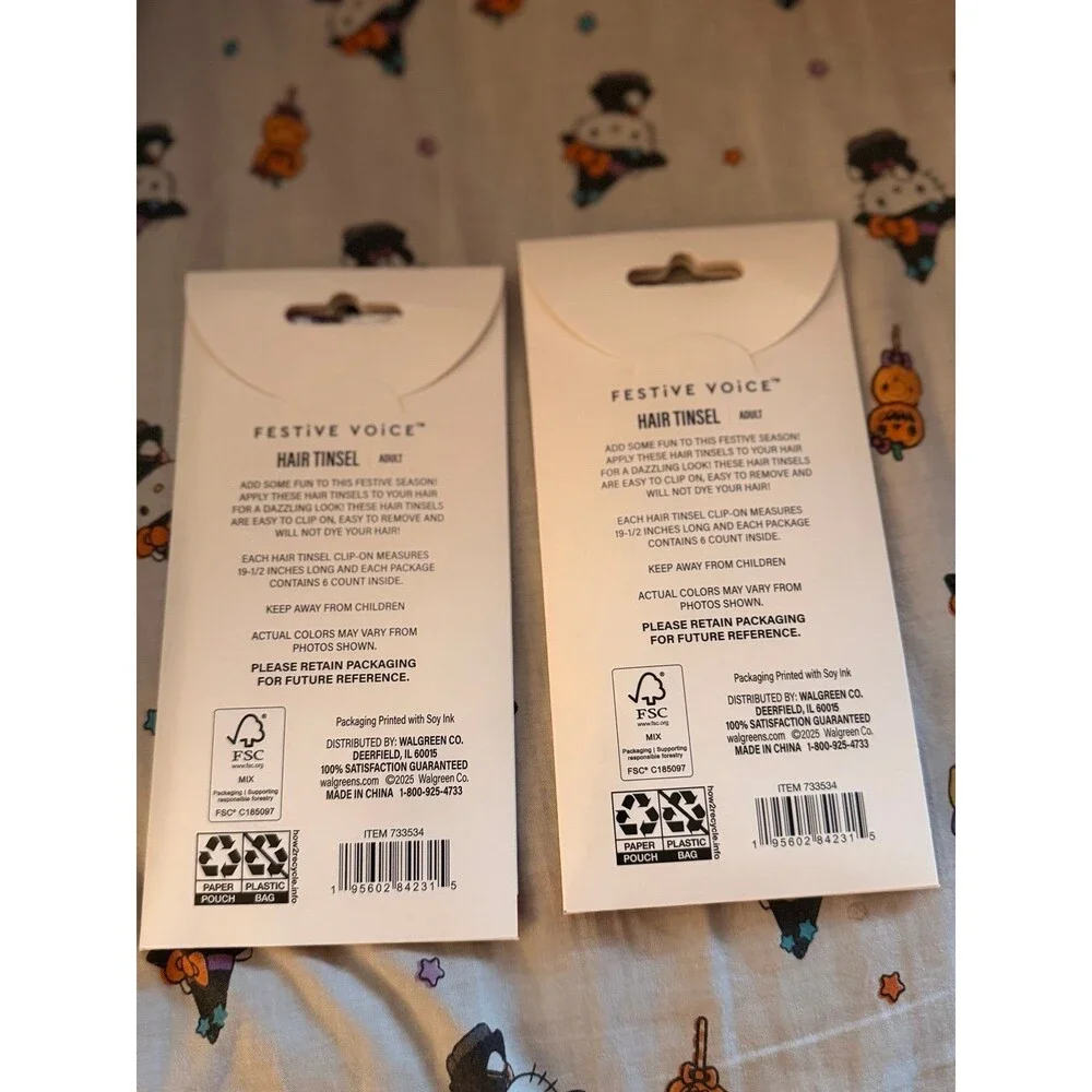 Set of 2 Festive Voice Clip-In Hair Tinsel Packs (12 Clips Total) - 19.5